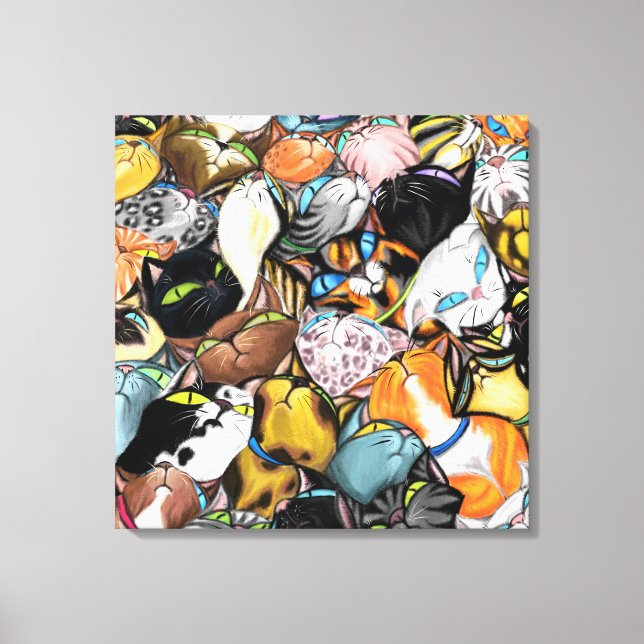Toile Imprimer Cuddling Coloré Chats - Peinture (Recto)