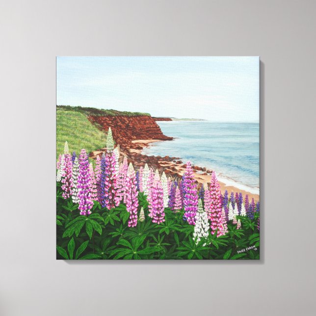 Toile Imprimer les falaises de cavendish et les lupins d (Recto)