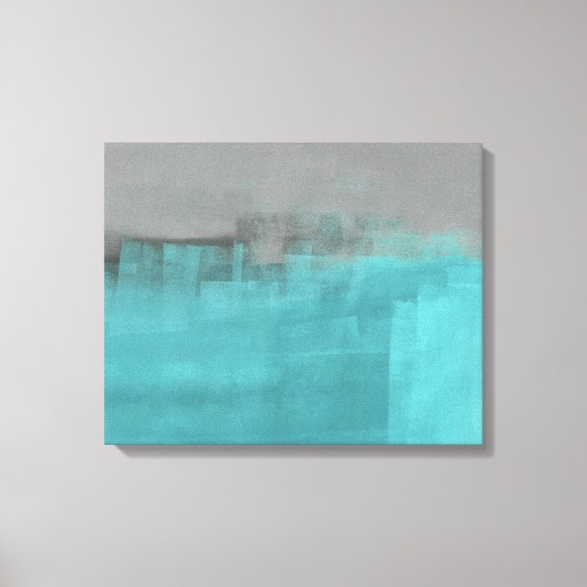 Toile Imprimerie "Misty" Gris et Turquoise Abstrait (Recto)