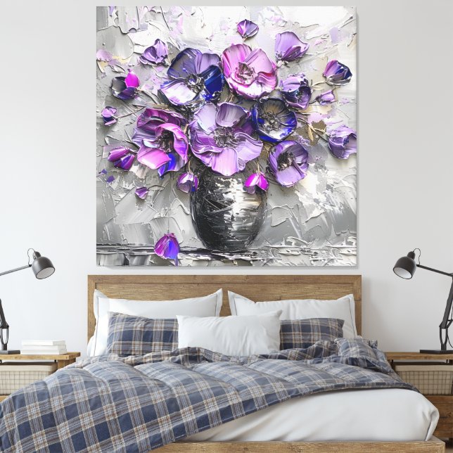 Toile Imprimés d'art floral violet et gris (Insitu(Chambre))