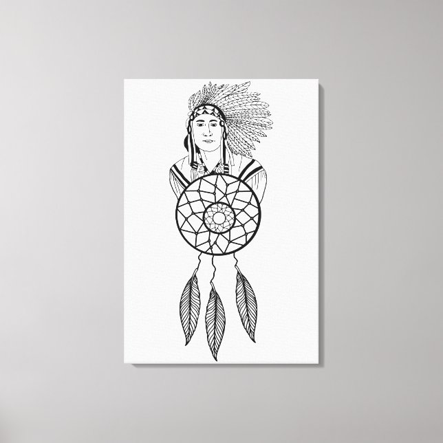 Toile Indian Chief dream Catcher Native American Art  (Recto)