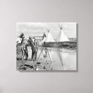 Toile Indien(ne)s regardant des négatifs photographiques