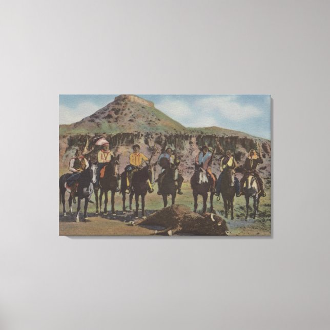 Toile Indiens du Nord-Ouest - Chasse au bison et Indiens (Recto)