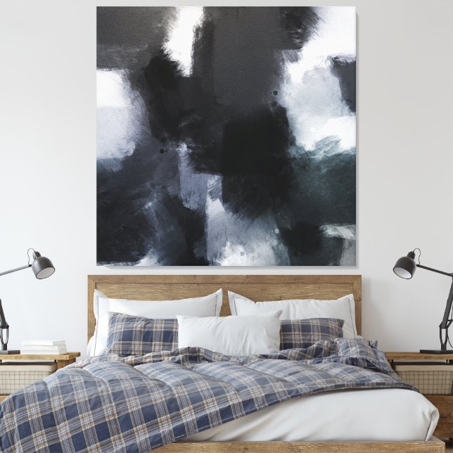 Toile Indigo Grey Noir Moderne Abstrait Brushstrokes (Insitu(Chambre))