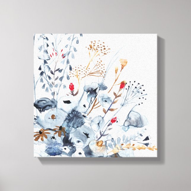 Toile Indigo & Ochre - Fleurs aquarelles (Recto)