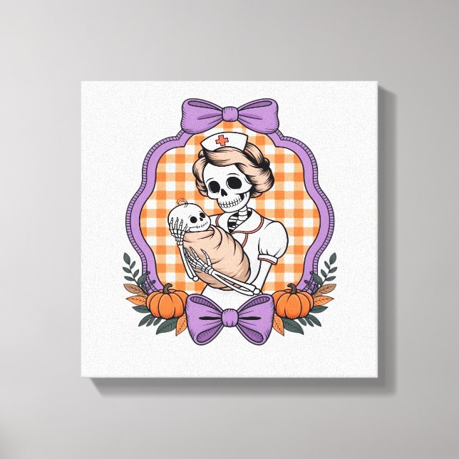 Toile Infirmière squelette vintage et bébé � Cute Hallow (Recto)