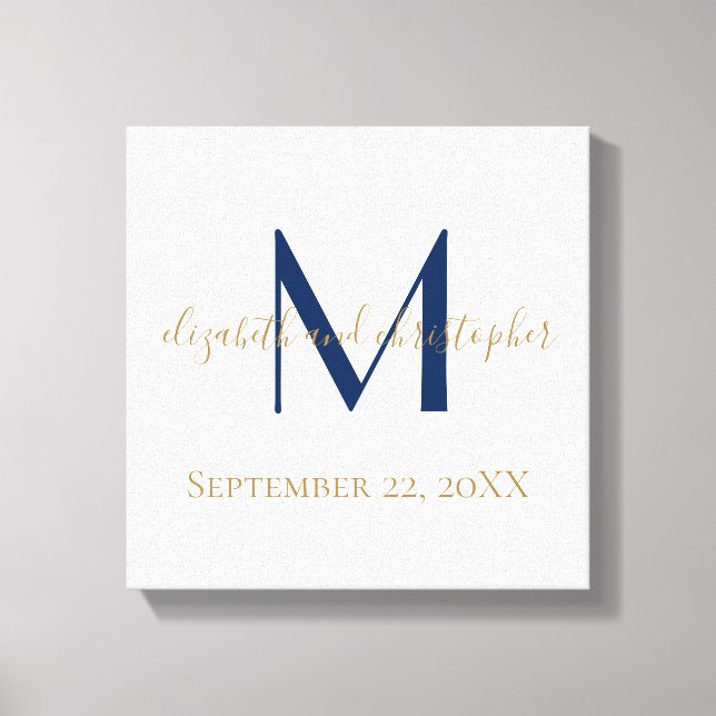 Toile Initiales de nom en monogramme bleu or cadeau de d (Recto)