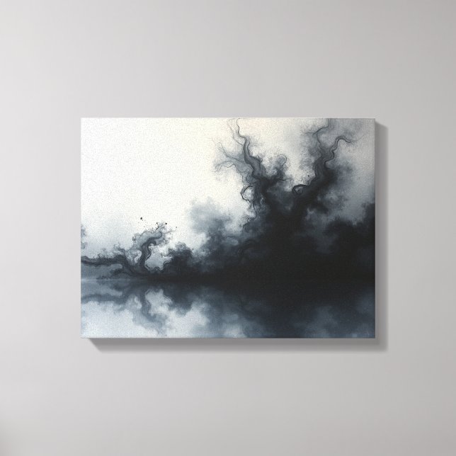 Toile Inkstorm – Art fluide abstrait monochrome 16"x12" (Recto)