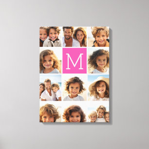 Toile Instagram rose chaud Collage photo Monogramme pers