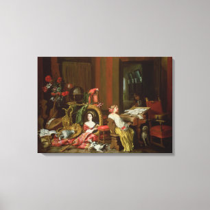 Toile Intérieur avec une dame à un clavecin