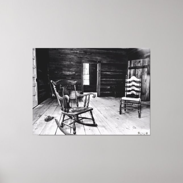 Toile Intérieur en bois rustique avec chaises vides (Recto)