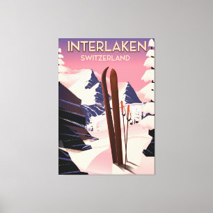 Toile Interlaken Suisse poster voyage ski.