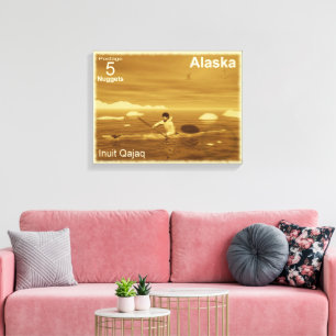 Toile Inuit Kayak - Sepia - Alaska Postage