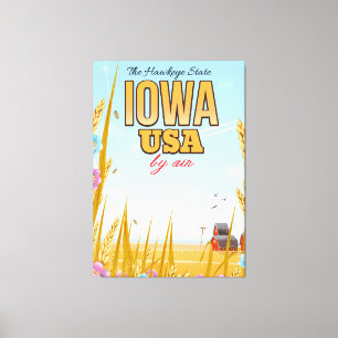 Toile Iowa USA "L'État Hawkeye"Cartoon affiche de voyage