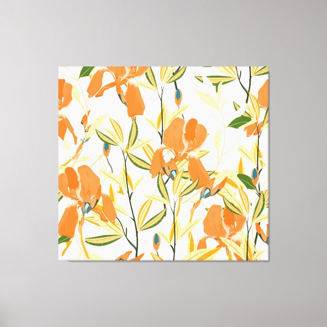 Toile Iris orange : motif floral transparent (Recto)