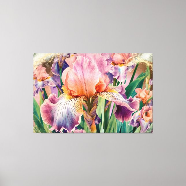 Toile *~* IRIS rose Irises Vintage Floral TV2 (Recto)