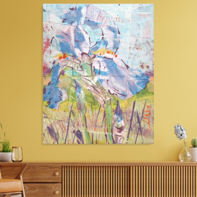 Toile Iris sur peinture de collage / Artiste Larry Lerew (Insitu(Salon))