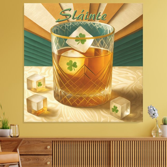 Toile Irish Whiskey Tumbler Shamrock Ice "Sláinte!" (Insitu(Salon))