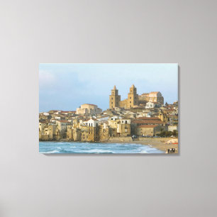 Toile Italie, Sicile, Cefalu, Vue avec Duomo de 2