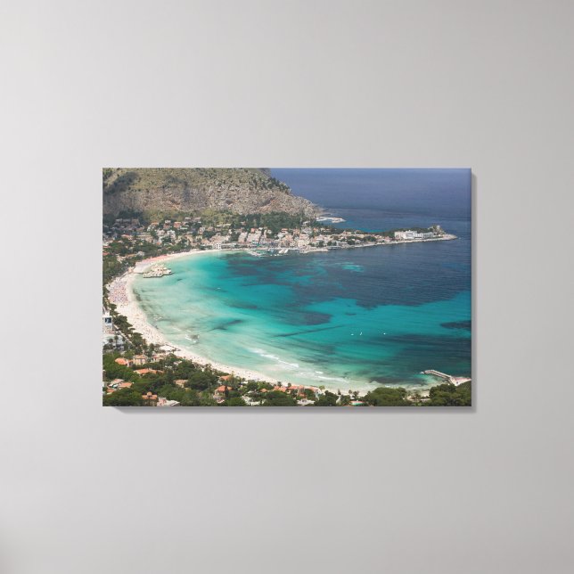 Toile Italie, Sicile, Mondello, Vue sur la plage de (Recto)
