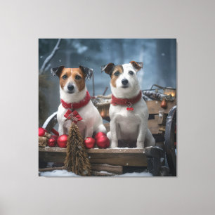 Toile Jack Russell Snowy Sleigh Décor de Noël