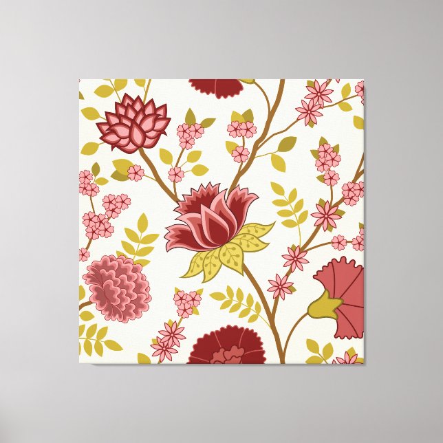 Toile Jacobean Floral Lg Motif Reds Pinks Gold Crème (Recto)