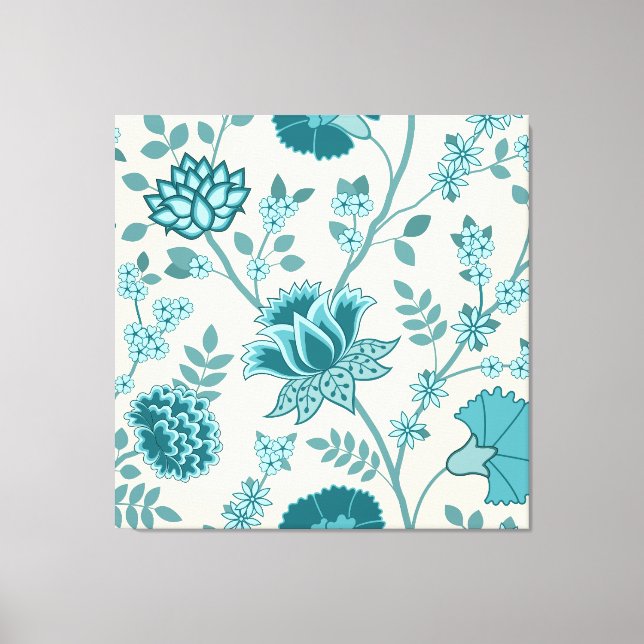 Toile Jacobean Floral Lg Motif Teals sur Crème (Recto)
