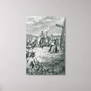 Toile Jacques Cartier installant une croix chez Gaspé
