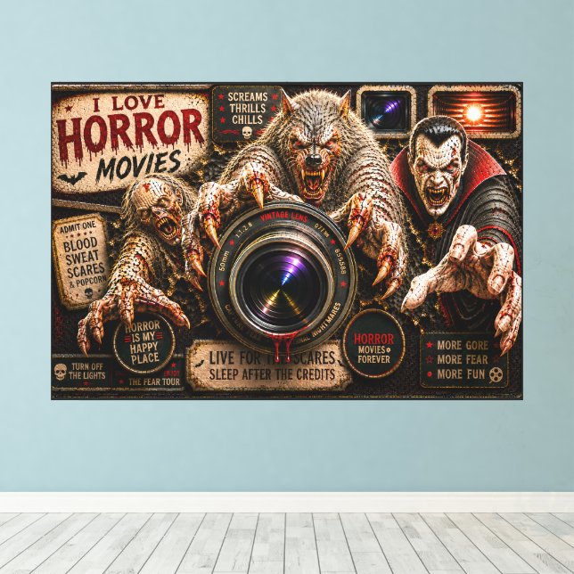 Toile J'adore les films d'horreur (Insitu (Plancher de Bois))