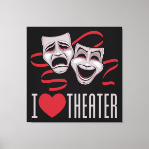 Toile J'aime les masques de théâtre de comédie et de tra
