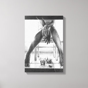Toile Jambes féminines, verre et rose Dessin au crayon a
