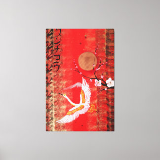 Toile Japanese crane sun Japon sakura red canvas