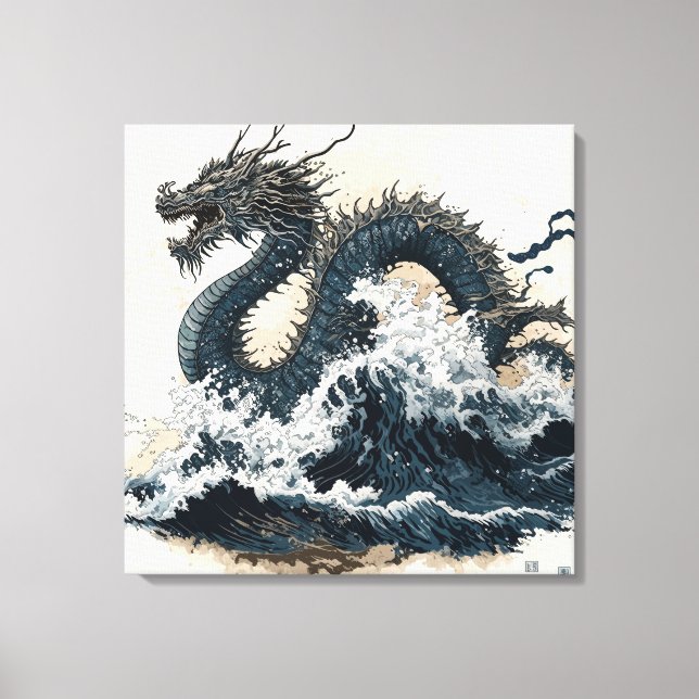 Toile Japanese dragon, Katsushika Hokusai style (Recto)