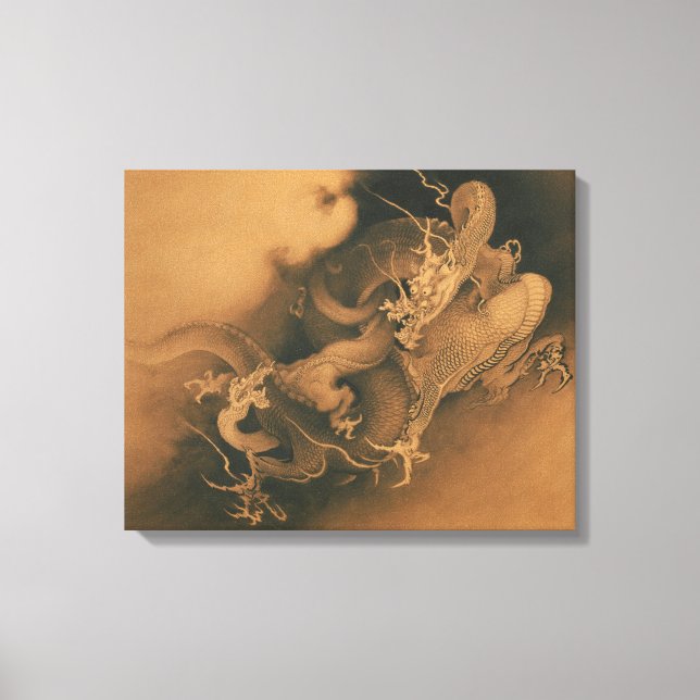 Toile Japonais Deux dragons dans les nuages (Recto)