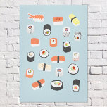 Toile Japonais sushi bleu<br><div class="desc">L'art culinaire japonais pour ceux qui aiment manger des sushis, des sashimis, des nigiri et des rouleaux de maki. Art original de Nic Squirrell.</div>