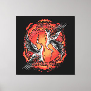 Toile Japonais Vol Bataille Grues Art Asiatique