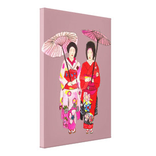 Toile Japonaise Geisha dames kimono rose art original