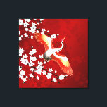 Toile Japonaise Grue Blanc Cerisier Fleur Rouge<br><div class="desc">Grue élégante et cerisiers blancs fleurissent sur un arrière - plan rouge chatoyant. Beau design japonais.</div>