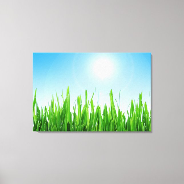 Toile Jardin à l'herbe verte avec conception de ciel ble (Recto)