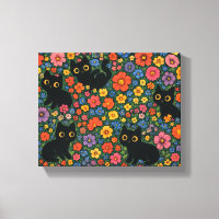 Jardin d'art Kawaii | Motif floral de chat noir mi