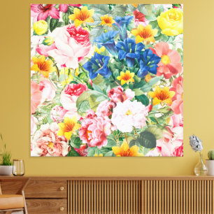 Toile Jardin de fleurs coloré - Coussin floral bohème