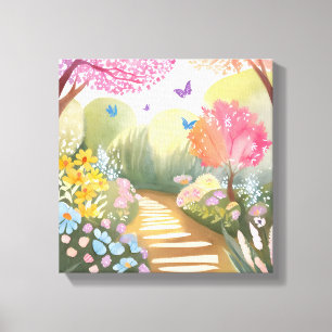 Toile Jardin de fleurs   Peinture aquarelle fantaisiste