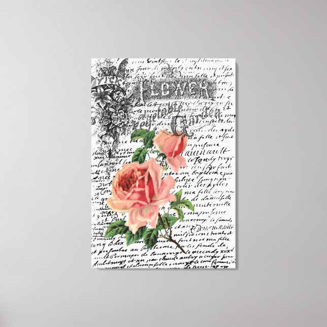 Toile Jardin de fleurs Vintages Rose rouge ARt (Recto)