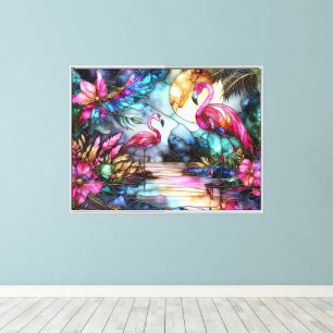 Toile Jardin de Lune Flamant en Verre Coloré