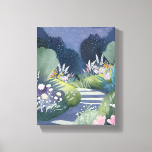 Toile Jardin de Minuit Sentier Floral Aquarelle