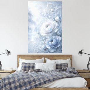 Toile Jardin Floral en Relief Bleu Glacé Envoûtant