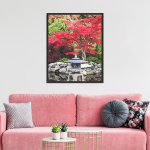 Toile Jardin japonais Lanterne et Feuilles d'érable roug