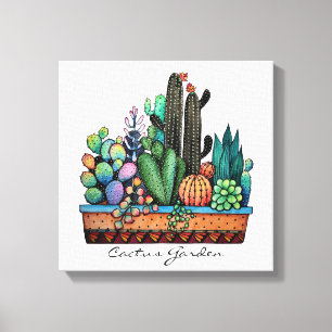 Toile Jardin mignon de cactus d'aquarelle dans le pot