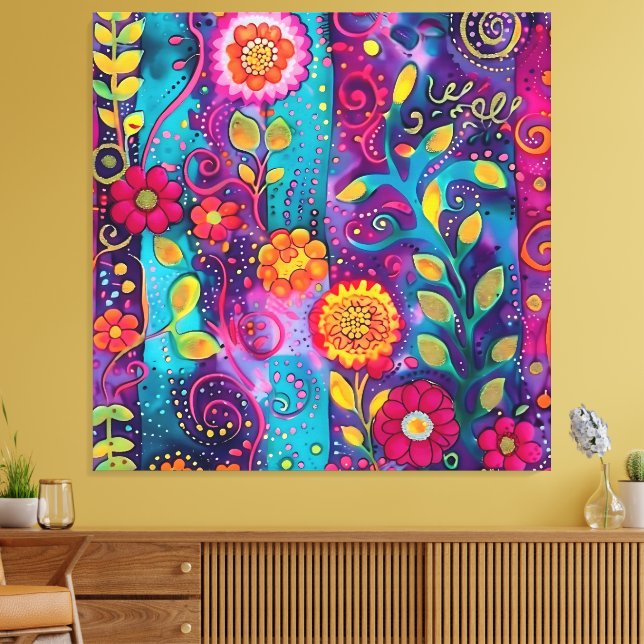 Toile Jardin Psychedelique – Folie en Fleur (Insitu(Salon))