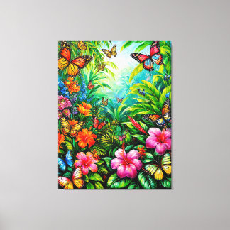 Toile Jardin tropical aux papillons colorés